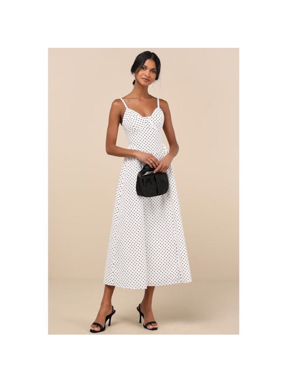 Lulu's White Maxi Slip Dress with Black Polka Dots NWT
